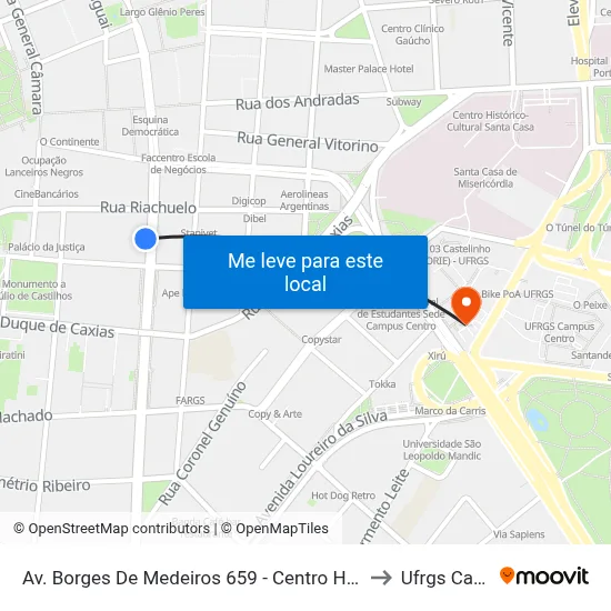 Av. Borges De Medeiros 659 - Centro Histórico Porto Alegre - Rs 90020-021 Brasil to Ufrgs Campus Centro map
