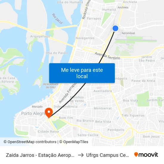 Zaida Jarros - Estação Aeroporto to Ufrgs Campus Centro map