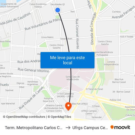 Term. Metropolitano Carlos Chagas to Ufrgs Campus Centro map