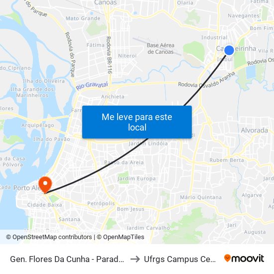 Gen. Flores Da Cunha - Parada 52 to Ufrgs Campus Centro map