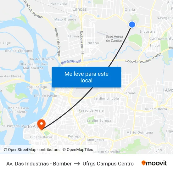 Av. Das Indústrias - Bomber to Ufrgs Campus Centro map