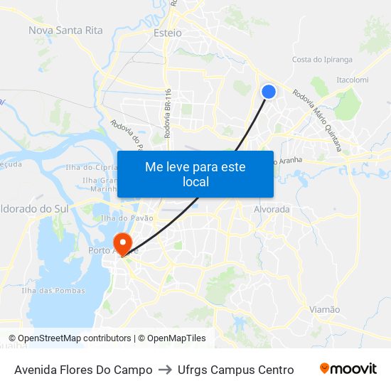 Avenida Flores Do Campo to Ufrgs Campus Centro map