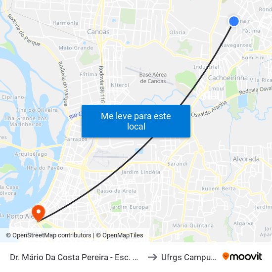 Dr. Mário Da Costa Pereira - Esc. Granja Esperança to Ufrgs Campus Centro map