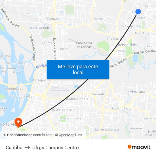 Curitiba to Ufrgs Campus Centro map