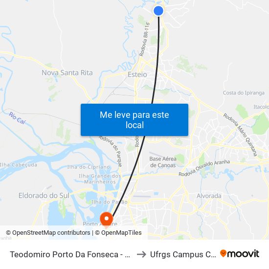 Teodomiro Porto Da Fonseca - Triângulo to Ufrgs Campus Centro map