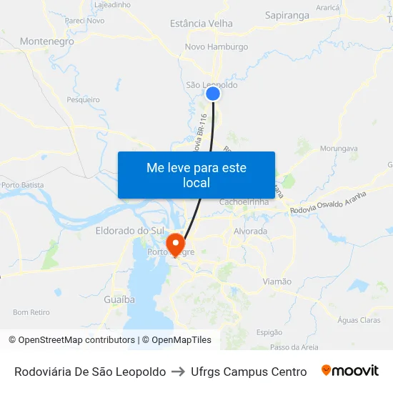 Rodoviária De São Leopoldo to Ufrgs Campus Centro map