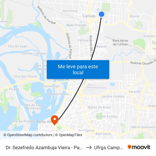 Dr. Sezefredo Azambuja Vieira - Park Shopping Canoas to Ufrgs Campus Centro map