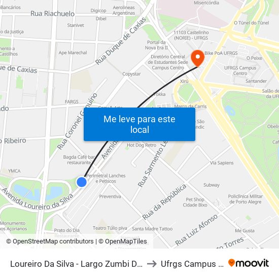Loureiro Da Silva - Largo Zumbi Dos Palmares to Ufrgs Campus Centro map