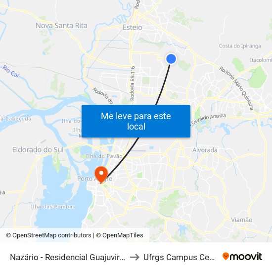 Nazário - Residencial Guajuviras 1 to Ufrgs Campus Centro map