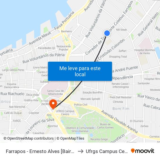 Farrapos - Ernesto Alves [Bairro - C] to Ufrgs Campus Centro map