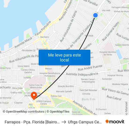 Farrapos - Pça. Florida [Bairro - B] to Ufrgs Campus Centro map