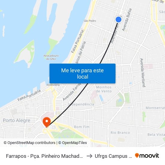 Farrapos - Pça. Pinheiro Machado [Bairro - C] to Ufrgs Campus Centro map