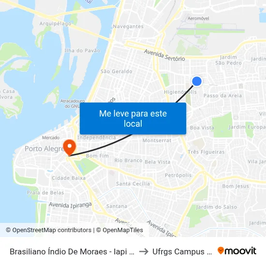 Brasiliano Índio De Moraes - Iapi [Bairro - Bc] to Ufrgs Campus Centro map