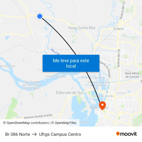 Br-386 Norte to Ufrgs Campus Centro map