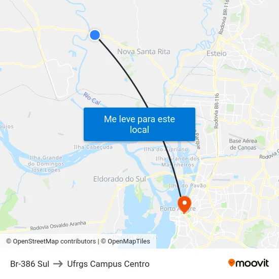 Br-386 Sul to Ufrgs Campus Centro map