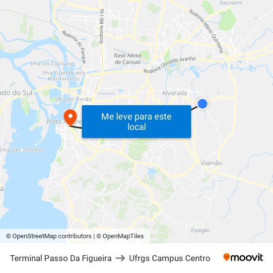Terminal Passo Da Figueira to Ufrgs Campus Centro map