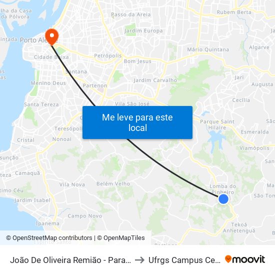 João De Oliveira Remião - Parada 17 to Ufrgs Campus Centro map