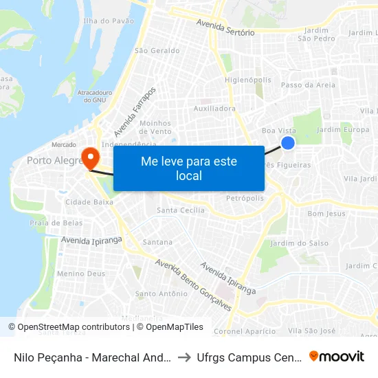 Nilo Peçanha - Marechal Andréa to Ufrgs Campus Centro map