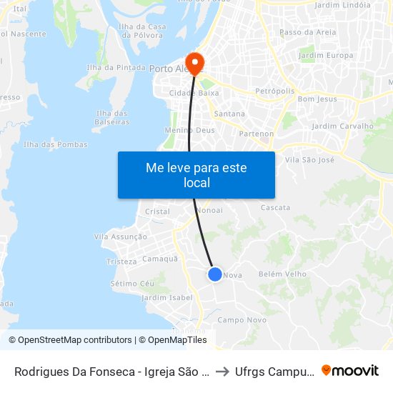 Rodrigues Da Fonseca - Igreja São José Da Vila Nova to Ufrgs Campus Centro map