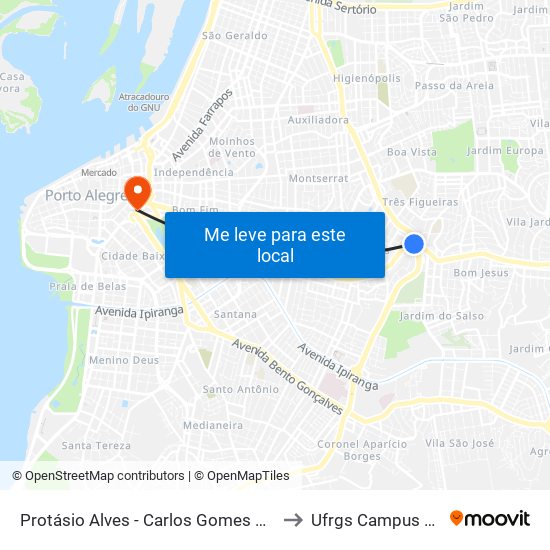 Protásio Alves - Carlos Gomes Bc (Piso 3) to Ufrgs Campus Centro map