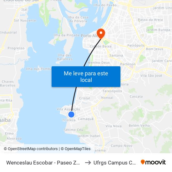 Wenceslau Escobar - Paseo Zona Sul to Ufrgs Campus Centro map