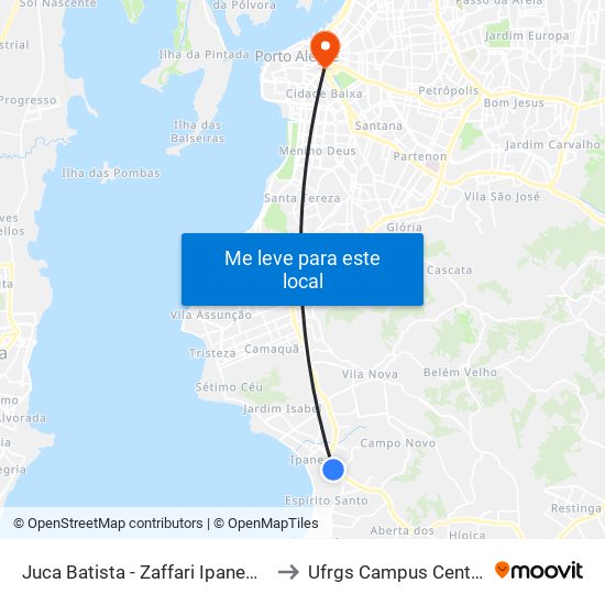 Juca Batista - Zaffari Ipanema to Ufrgs Campus Centro map