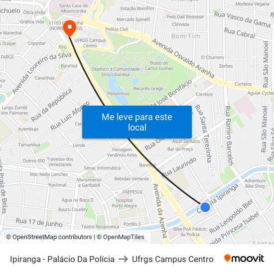 Ipiranga - Palácio Da Polícia to Ufrgs Campus Centro map