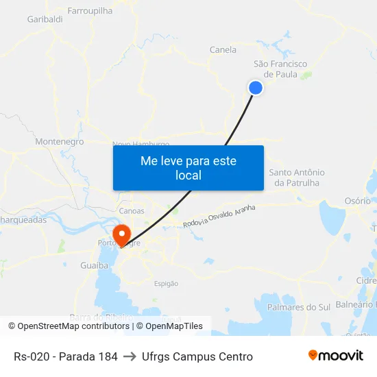 Rs-020 - Parada 184 to Ufrgs Campus Centro map