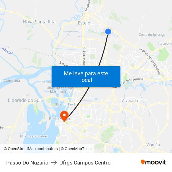 Passo Do Nazário to Ufrgs Campus Centro map