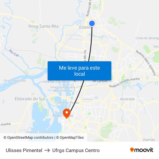 Ulisses Pimentel to Ufrgs Campus Centro map