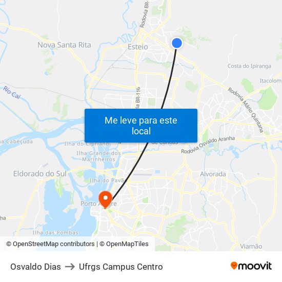 Osvaldo Dias to Ufrgs Campus Centro map