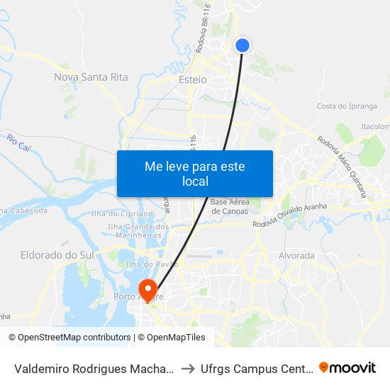 Valdemiro Rodrigues Machado to Ufrgs Campus Centro map