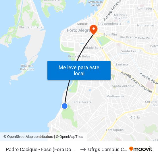 Padre Cacique - Fase (Fora Do Corredor) to Ufrgs Campus Centro map