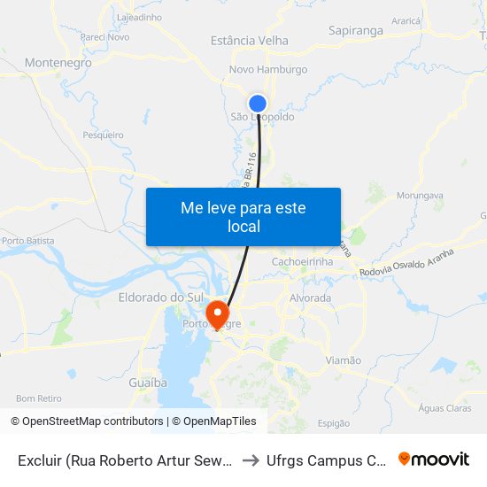 Excluir (Rua Roberto Artur Sewald, 13) to Ufrgs Campus Centro map