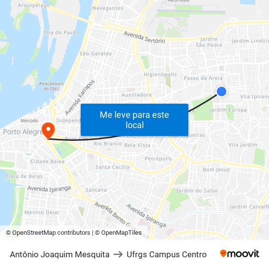 Antônio Joaquim Mesquita to Ufrgs Campus Centro map