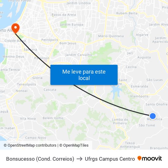 Bonsucesso (Cond. Correios) to Ufrgs Campus Centro map