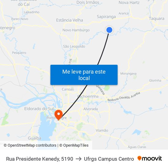 Rua Presidente Kenedy, 5190 to Ufrgs Campus Centro map