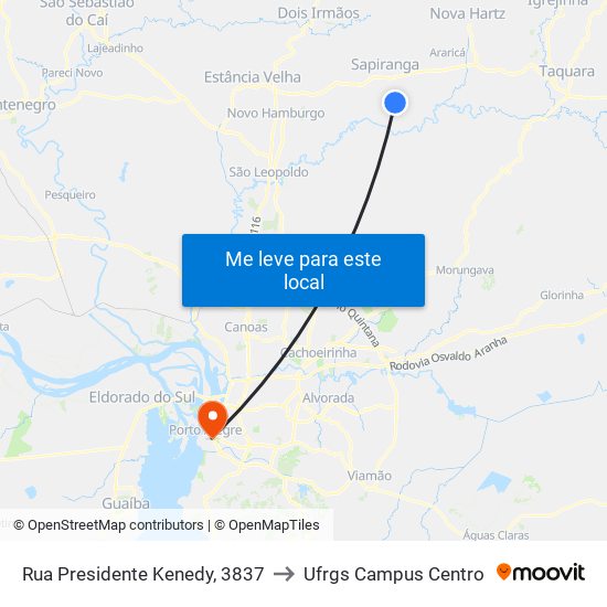 Rua Presidente Kenedy, 3837 to Ufrgs Campus Centro map