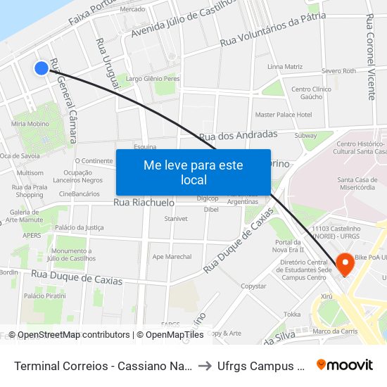 Terminal Correios - Cassiano Nascimento to Ufrgs Campus Centro map