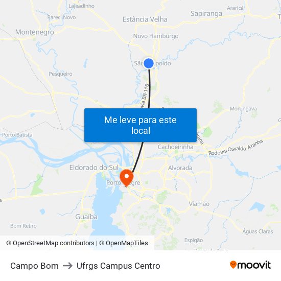 Campo Bom to Ufrgs Campus Centro map