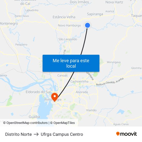 Distrito Norte to Ufrgs Campus Centro map