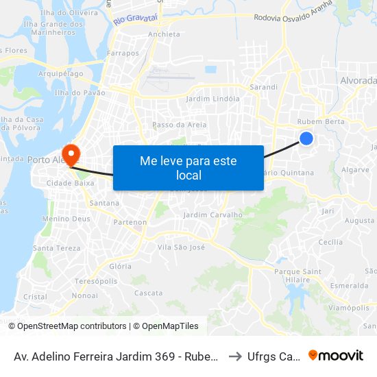 Av. Adelino Ferreira Jardim 369 - Rubem Berta Porto Alegre - Rs 91250-310 Brasil to Ufrgs Campus Centro map