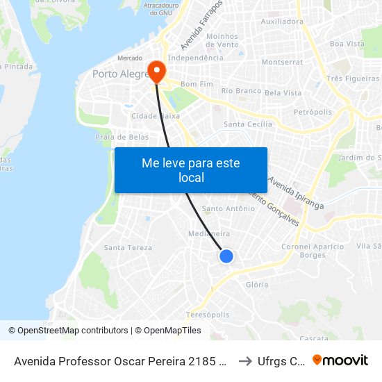 Avenida Professor Oscar Pereira 2185 Glória Porto Alegre - Rio Grande Do Sul 90660-080 Brasil to Ufrgs Campus Centro map