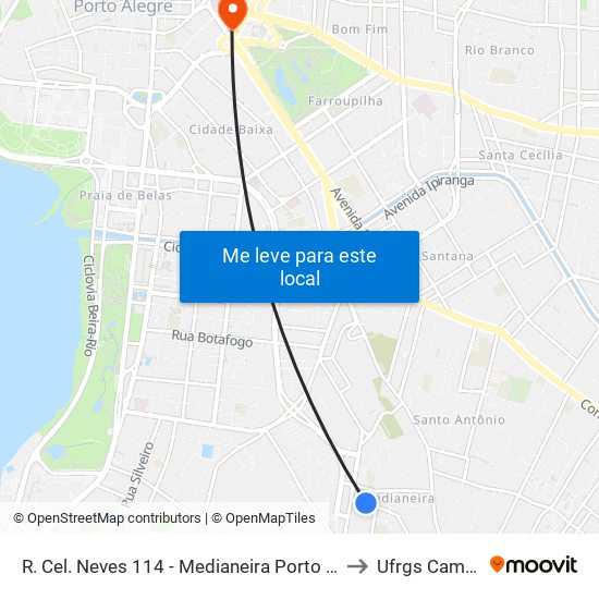 R. Cel. Neves 114 - Medianeira Porto Alegre - Rs 90870-280 Brasil to Ufrgs Campus Centro map