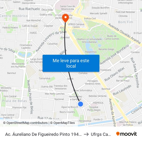 Ac. Áureliano De Figueiredo Pinto 1941 - Azenha Porto Alegre - Rs Brasil to Ufrgs Campus Centro map