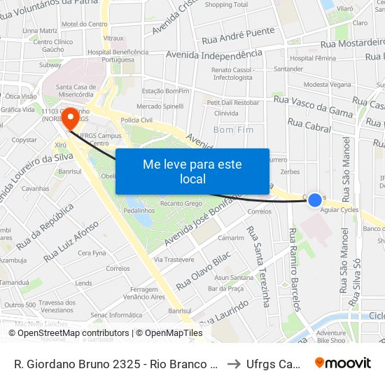 R. Giordano Bruno 2325 - Rio Branco Porto Alegre - Rs 90420-150 Brasil to Ufrgs Campus Centro map