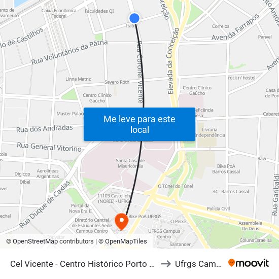 Cel Vicente - Centro Histórico Porto Alegre - Rs 90030-040 Brasil to Ufrgs Campus Centro map