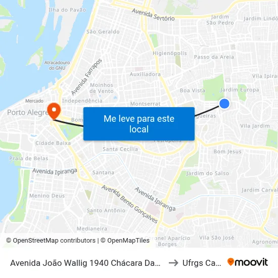 Avenida João Wallig 1940 Chácara Das Pedras Porto Alegre - Rs 91340-001 Brasil to Ufrgs Campus Centro map