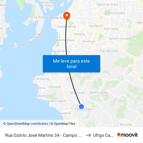 Rua Ozório José Martins 34 - Campo Novo Porto Alegre - Rs 91750-110 Brasil to Ufrgs Campus Centro map