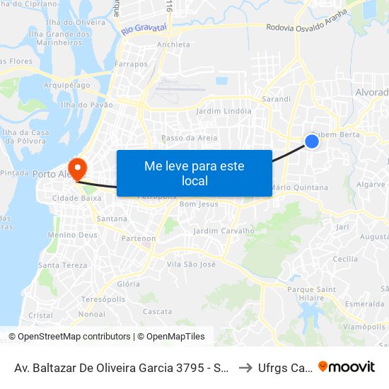 Av. Baltazar De Oliveira Garcia 3795 - Sao Sebastiao Porto Alegre - Rs 91150-001 Brasil to Ufrgs Campus Centro map